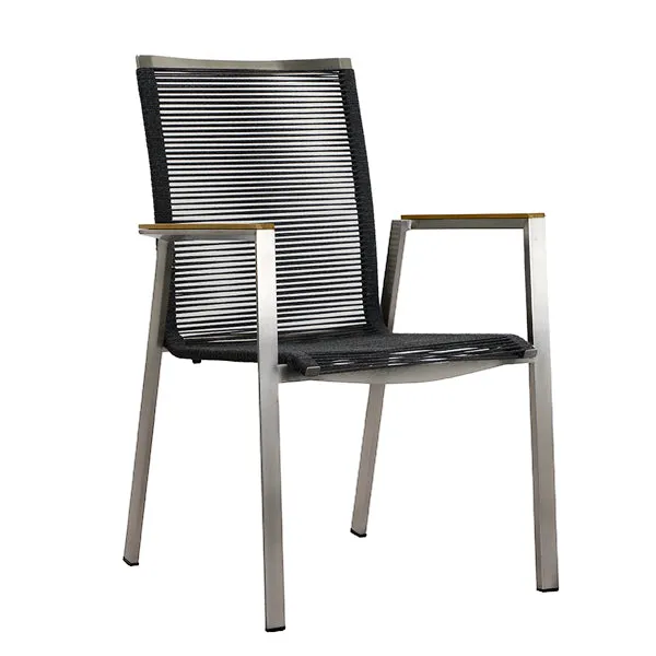 ZEO LIVING Ascona Stapelstuhl Edelstahl Rope Anthrazit m.Teakarmlehne