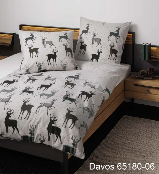 Janine Feinbiber Bettwäsche Davos 65180 Hirsche Beige/Grün