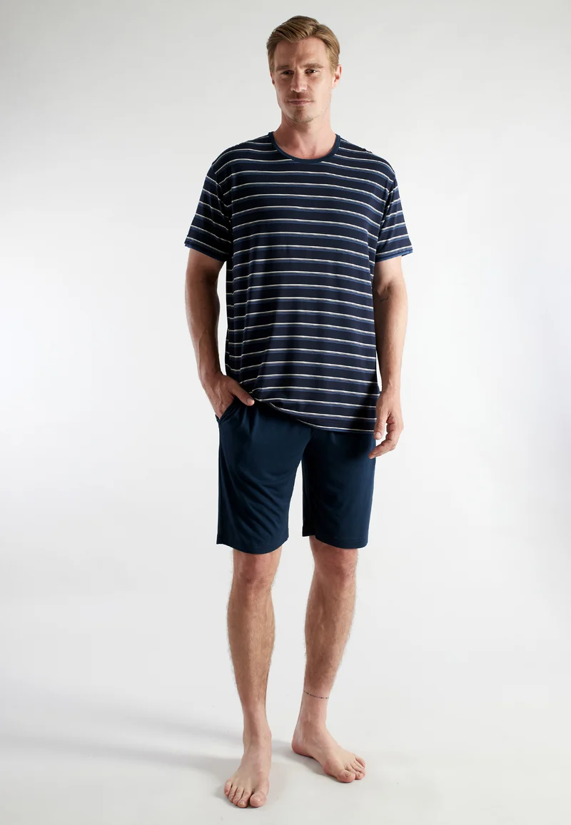 Shorty, Rundhals, blau-dunkel-Ringel