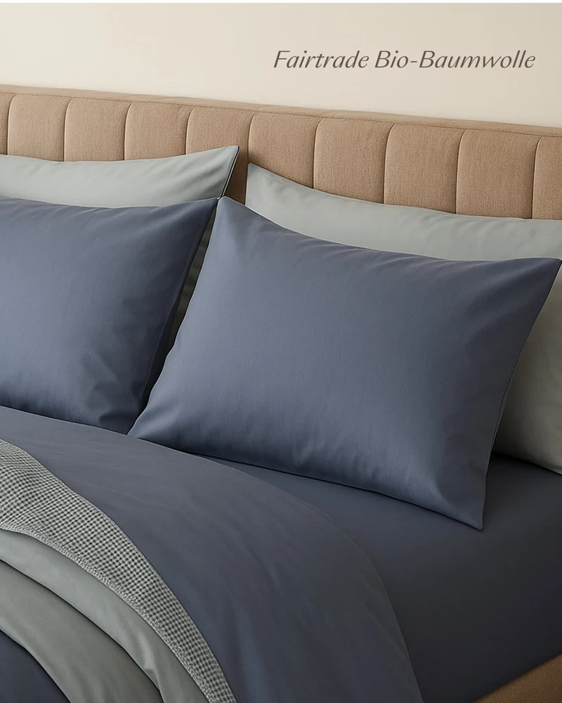Bio-Baumwolle Satin Bettwäsche Set Taubenblau
