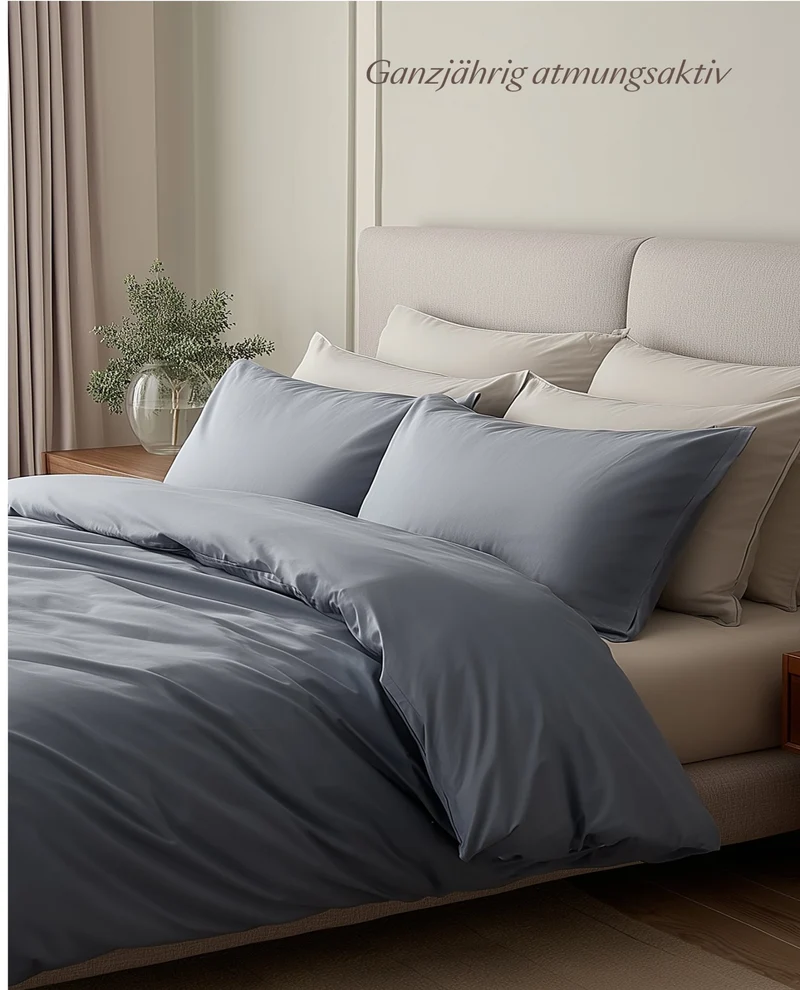 Bio-Baumwolle Satin Bettwäsche Set Taubenblau