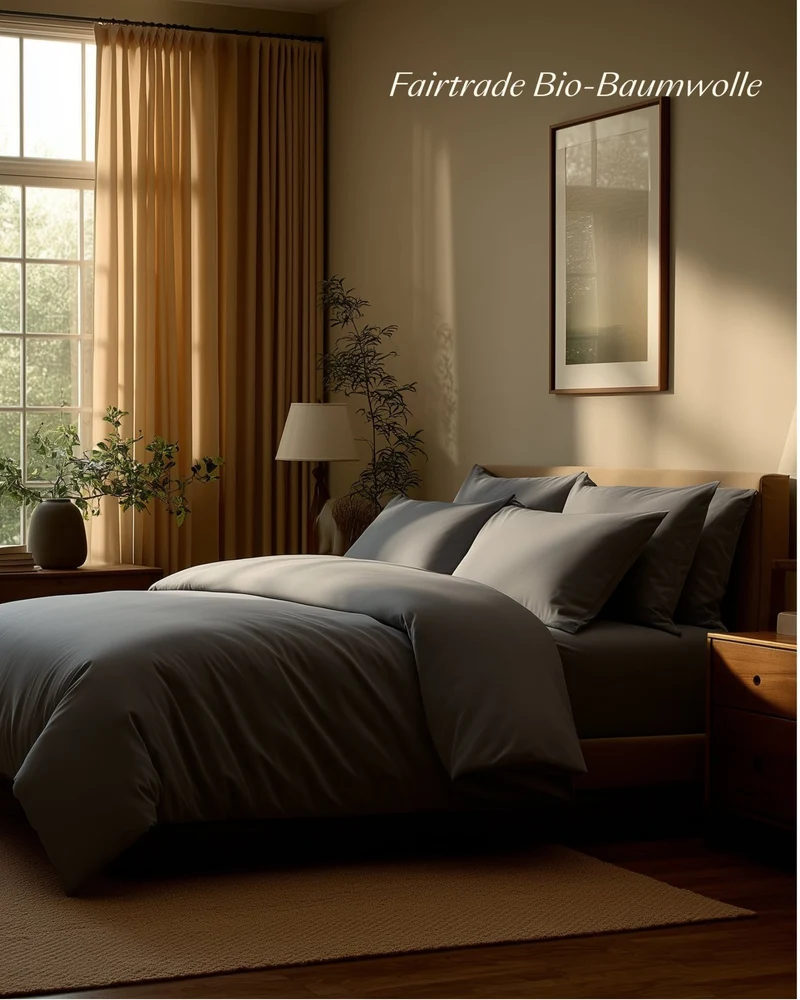 Bio-Baumwolle Satin Bettwäsche Dunkelgrau