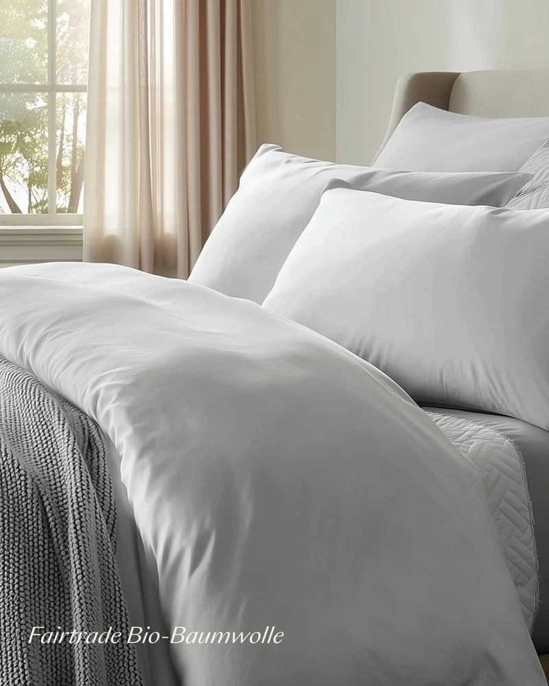 Bio-Baumwolle Satin Spannbettlaken Graublau