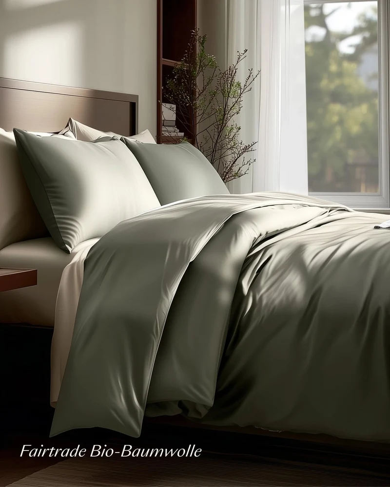 Bio-Baumwolle Satin Bettwäsche Set Salbeigruen