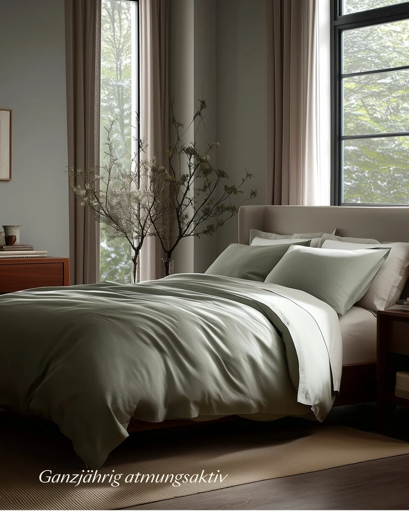 Bio-Baumwolle Satin Bettwäsche Set Salbeigruen