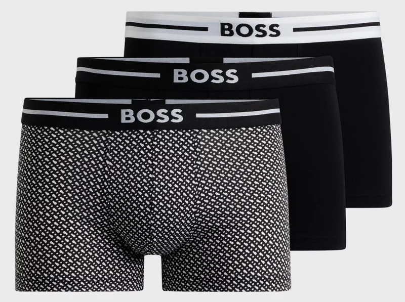 Dreier-Pack eng anliegende Boxershorts aus Stretch-Baumwolle mit kurzem Bein und Logos am Bund
