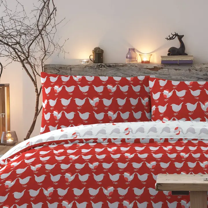 Zeo Living Weihnachtsbettwäsche Robin rot -