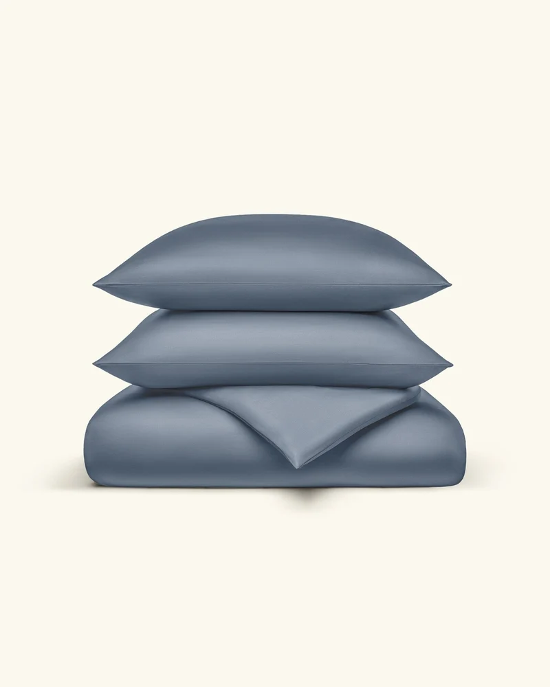 Bio-Baumwolle Satin Bettwäsche Set Taubenblau