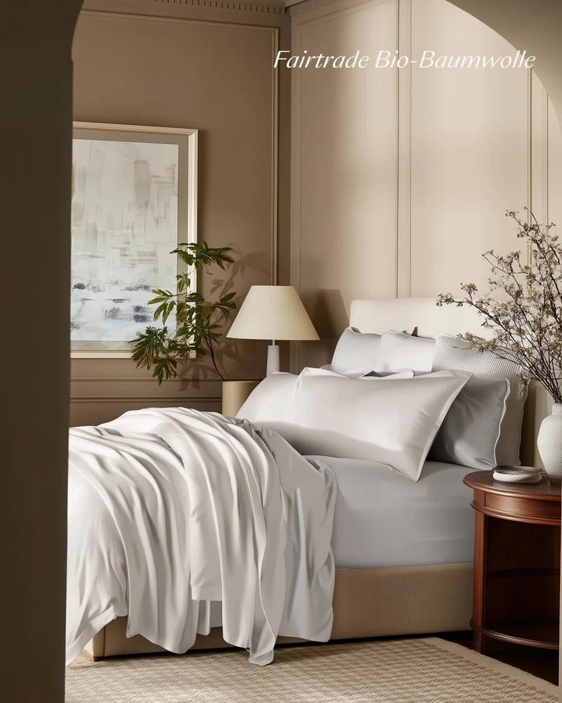 Bio-Baumwolle Satin Bettwäsche Set Weiß