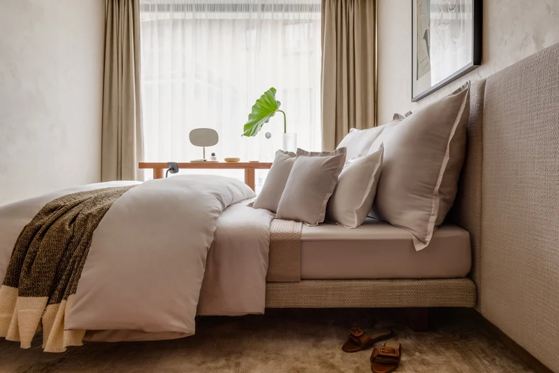 Ägyptische Baumwolle Mako Satin Bettwäsche Set Beige