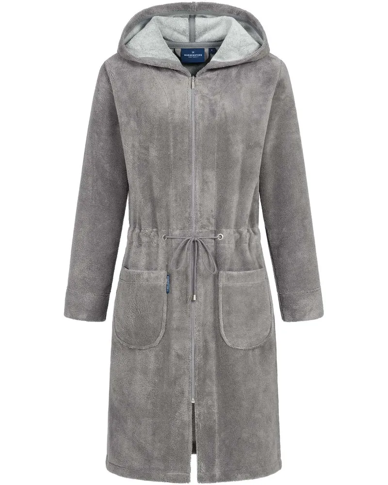 Morgenstern Bademantel Damen Reißverschluss, Kapuze, Lisa, terra/graub., S