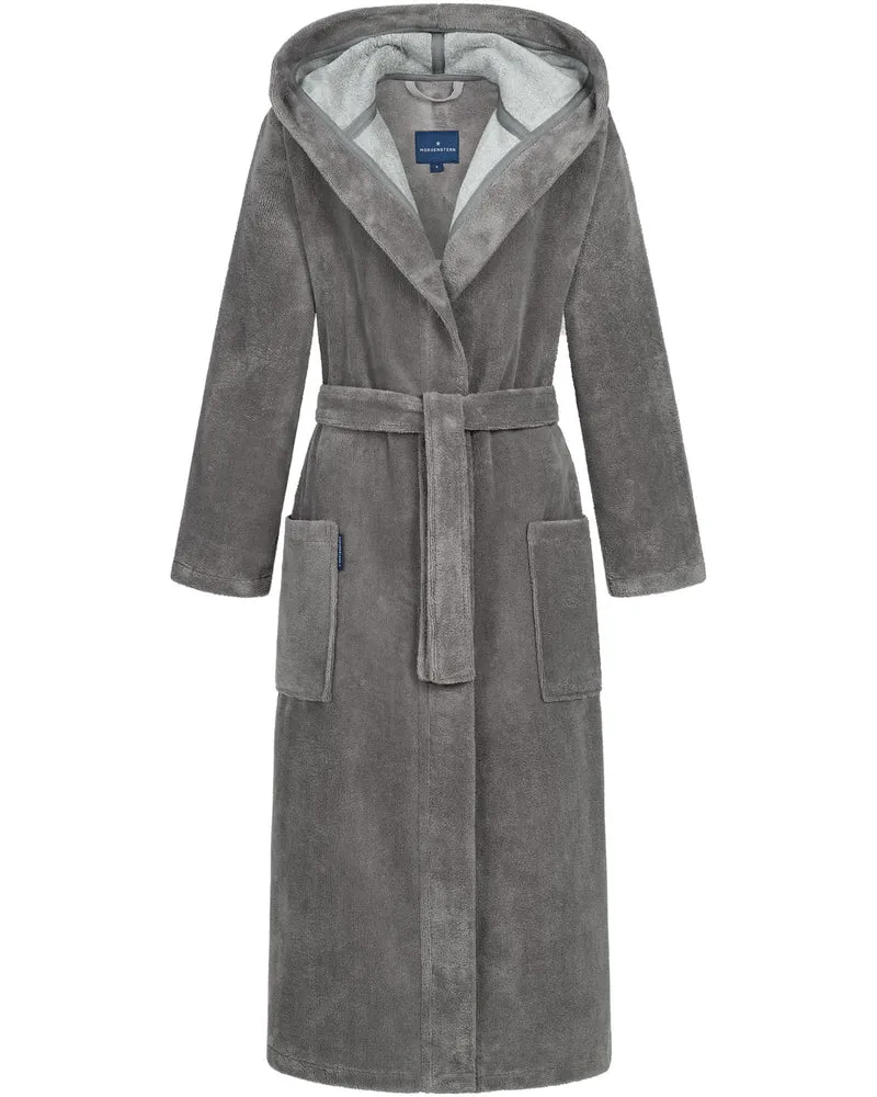 Morgenstern Bademantel Damen Kapuze, Multifaser, Geena LANG, terra/graubraun, S
