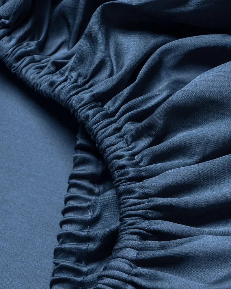 Ägyptische Baumwolle Mako Satin Spannbettlaken Dunkelblau