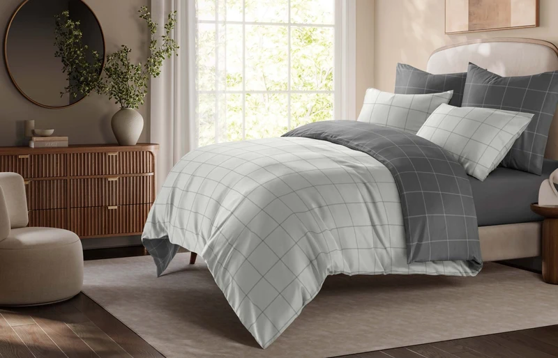 Ägyptische Baumwolle Mako Satin Bettwäsche Set Kariert
