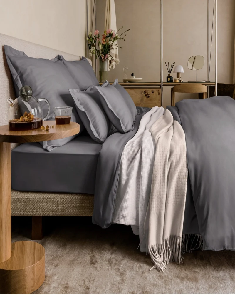 Ägyptische Baumwolle Mako Satin Bettwäsche Set Dunkelgrau
