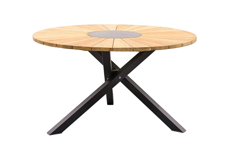Zeo Living Tisch Tottenham 135cm rund Teak/Edelstahl pulv.