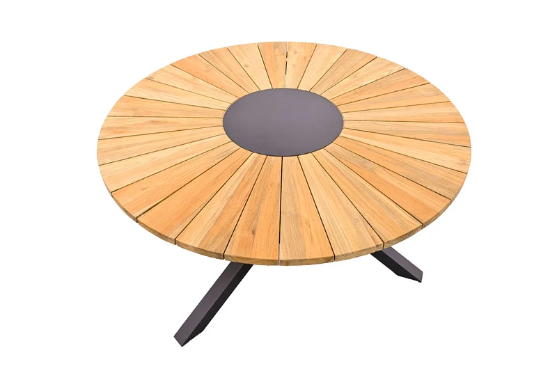 Zeo Living Tisch Tottenham 135cm rund Teak/Edelstahl pulv.