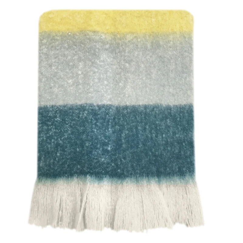 Mohair-Decke 150x125cm Blau/Gelb