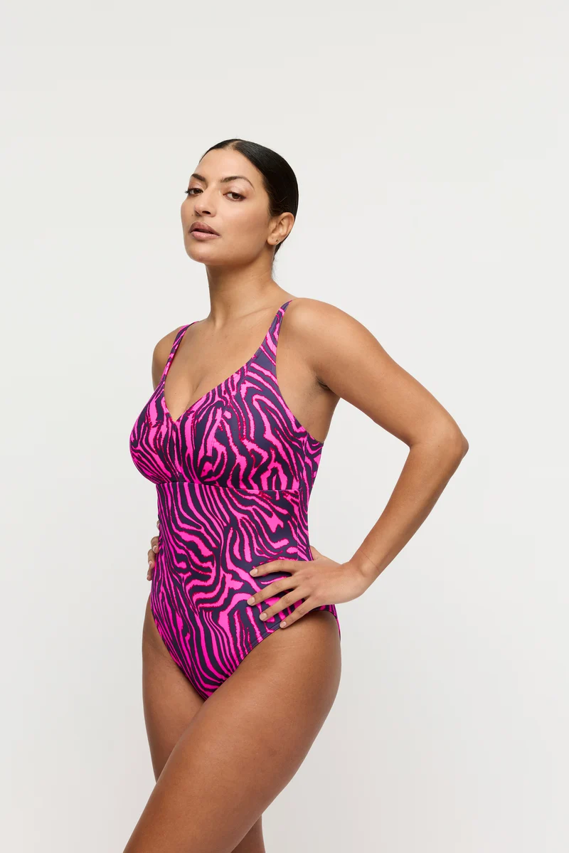 MALABO hot pink zebra Tiefdek. Badeanzug ohne Bügel