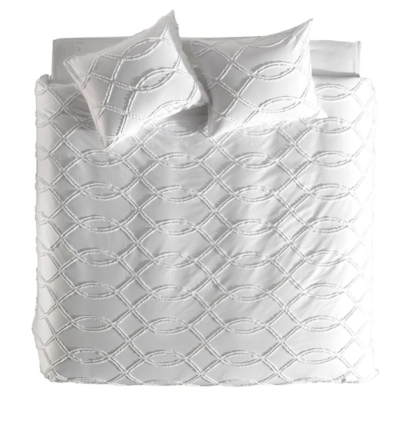 Yellow Baumwoll Bettwäsche mit getufteten Verzierungen weiß