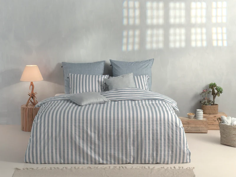 Zo! Home Bettwäsche Leinen-Optik Streifen Denim