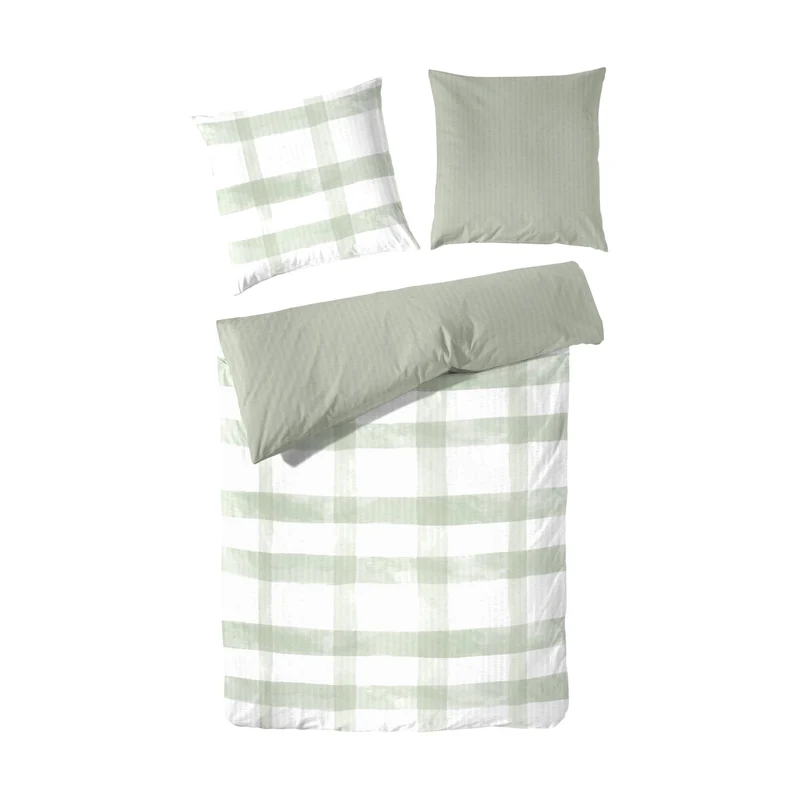 Zeo Living Soft-Seersucker Bettwäsche Karo