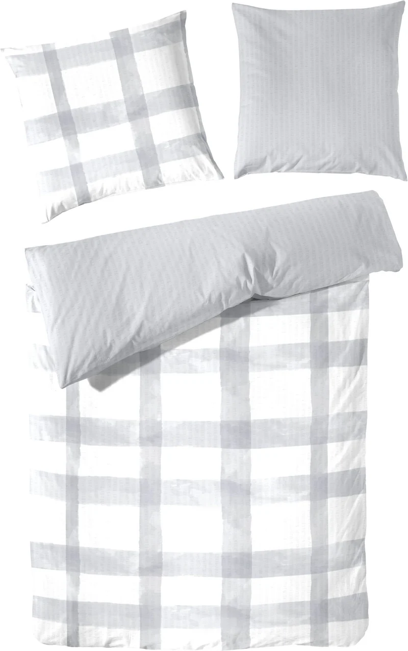 Zeo Living Soft-Seersucker Bettwäsche Karo