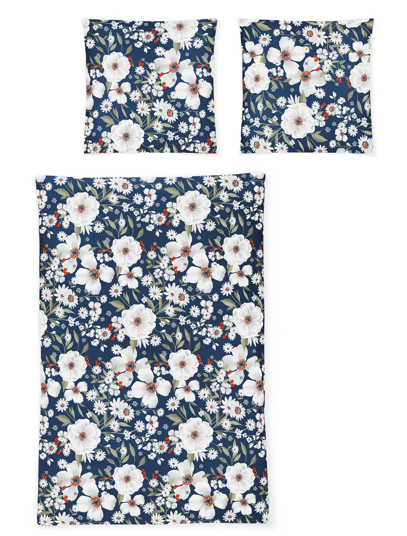 Irisette Mako-Satin Bettwäsche Sky 8443-20 Blumen blau