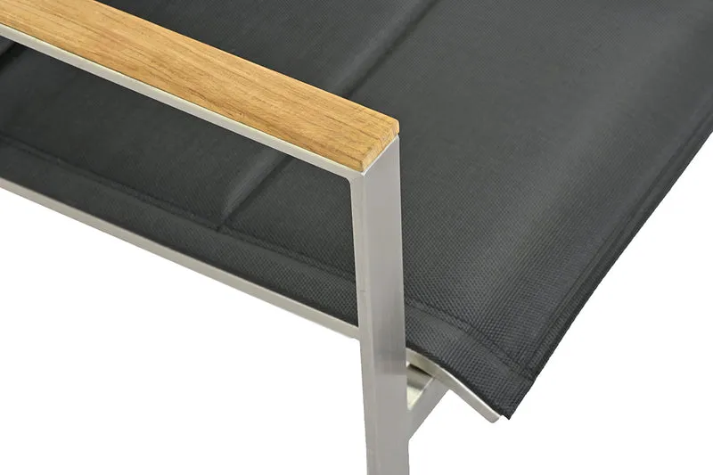 Zeo Living Stapelsessel Chelsea Edelstahl Black mit QDF und Teakarmlehne
