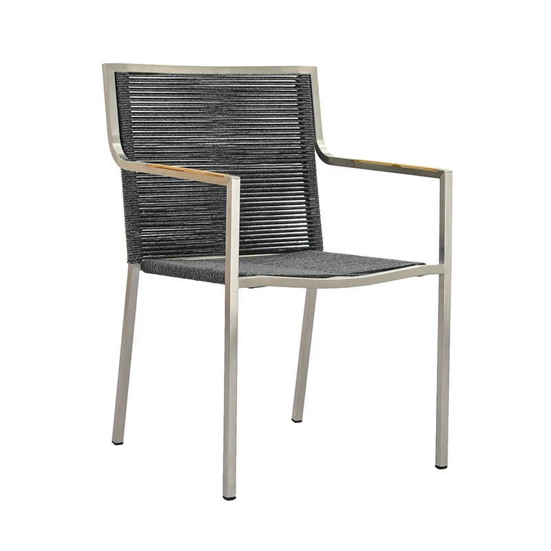 ZEO LIVING Stapelsessel Moskau Edelstahl Rope anth. m. Teakarmlehne