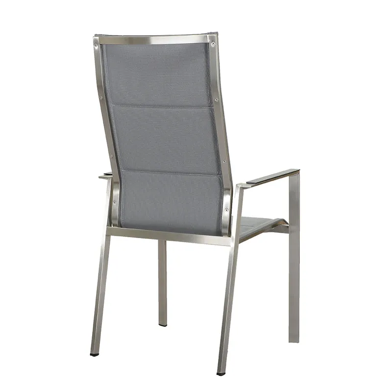 ZEO LIVING Stapelsessel Provence HL Edelstahl gepaddet silver black m. Alu-Armlehne