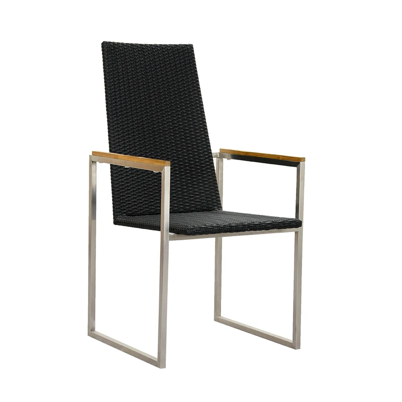 ZEO LIVING Kufensessel Ottawa Edelstahl 6mm black m. Teakarmlehne