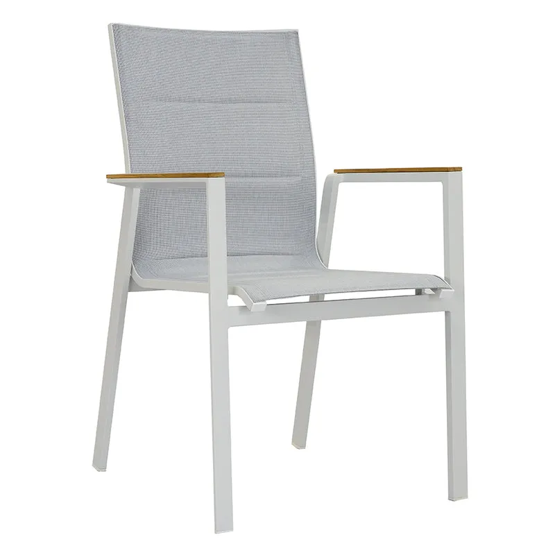 ZEO LIVING Chelsea Stapelstuhl Alu gepaddet weiß/lightgrey m. Teakarm
