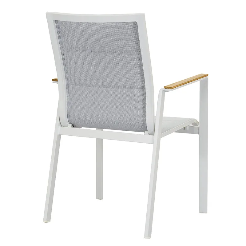 ZEO LIVING Chelsea Stapelstuhl Alu gepaddet weiß/lightgrey m. Teakarm