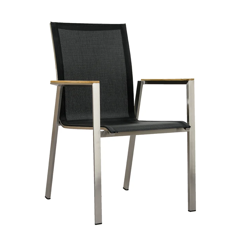 ZEO LIVING Chelsea Stapelstuhl Edelstahl black m. Teakarm