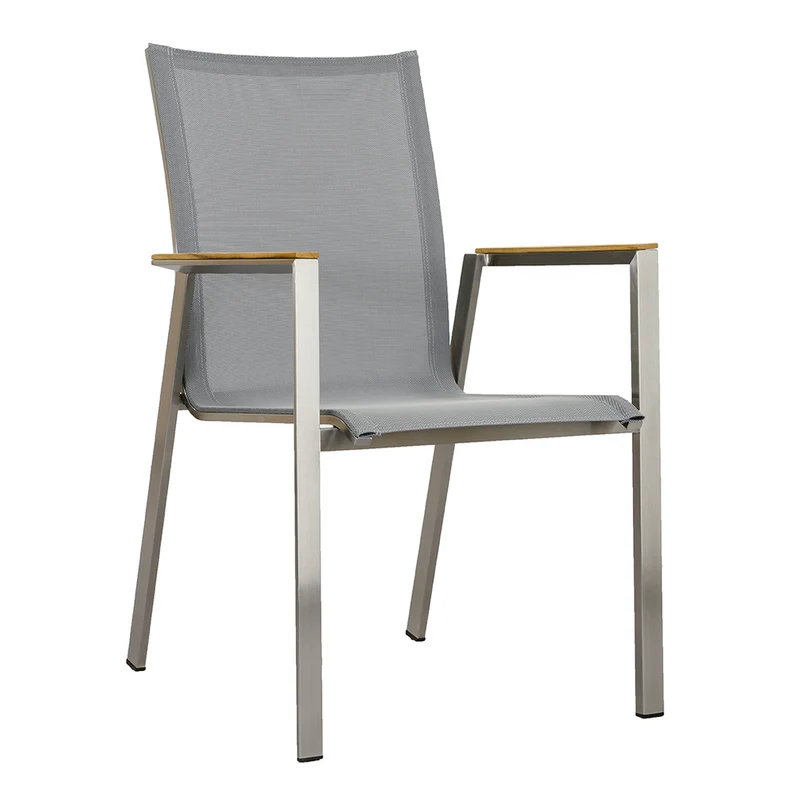 ZEO LIVING Chelsea Stapelstuhl Edelstahl silver/black m. Teakarm
