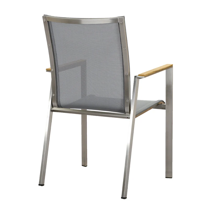 ZEO LIVING Chelsea Stapelstuhl Edelstahl silver/black m. Teakarm