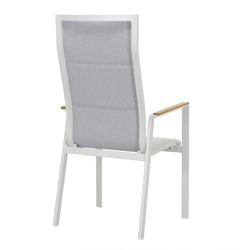 ZEO LIVING Chelsea Stapelstuhl hoch Alu gepaddet weiß/gentle grey m. Teakarm