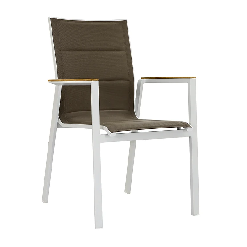 ZEO LIVING Chelsea Stapelstuhl Alu gepaddet weiß/coffee mit Teakarmlehne