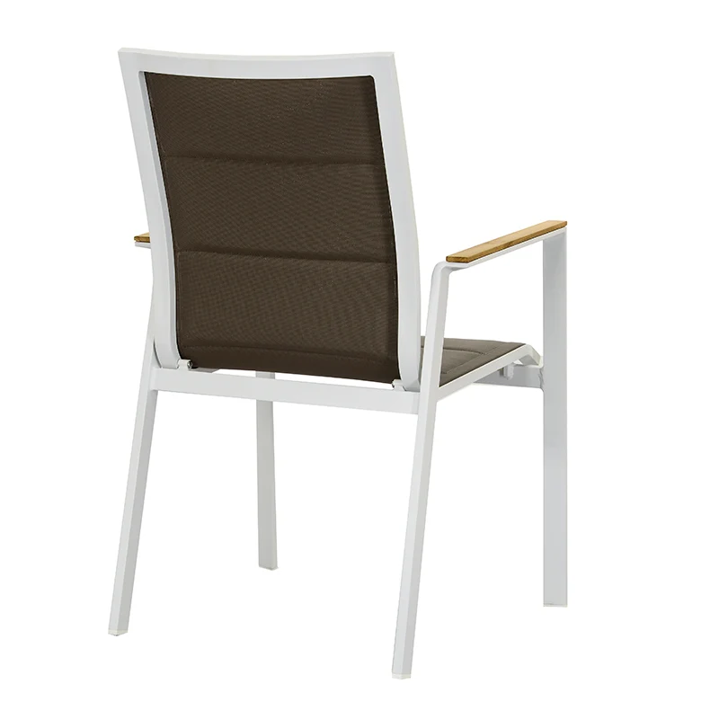 ZEO LIVING Chelsea Stapelstuhl Alu gepaddet weiß/coffee mit Teakarmlehne
