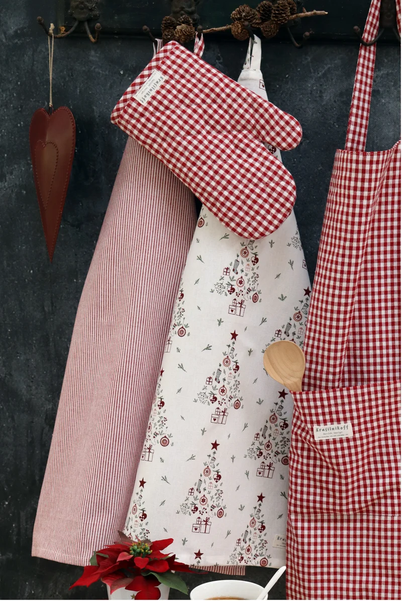 Tea Towels, Thin stripes, scarlet red