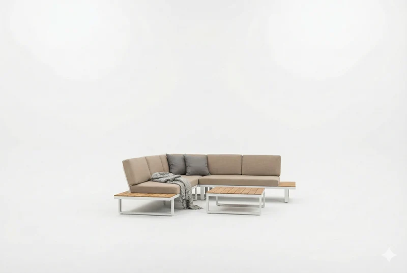 ZEO LIVING Lounge "Yucatan" weiß Teakholz