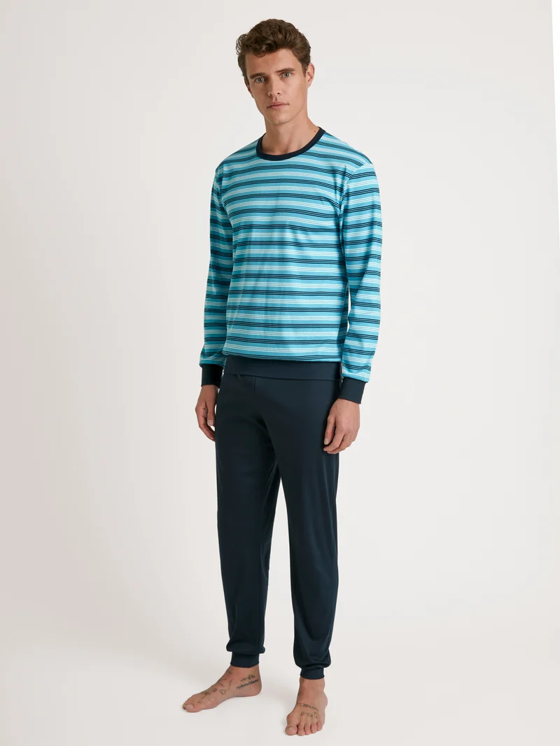 HERREN Pyjama mit Bündchen, bright blue