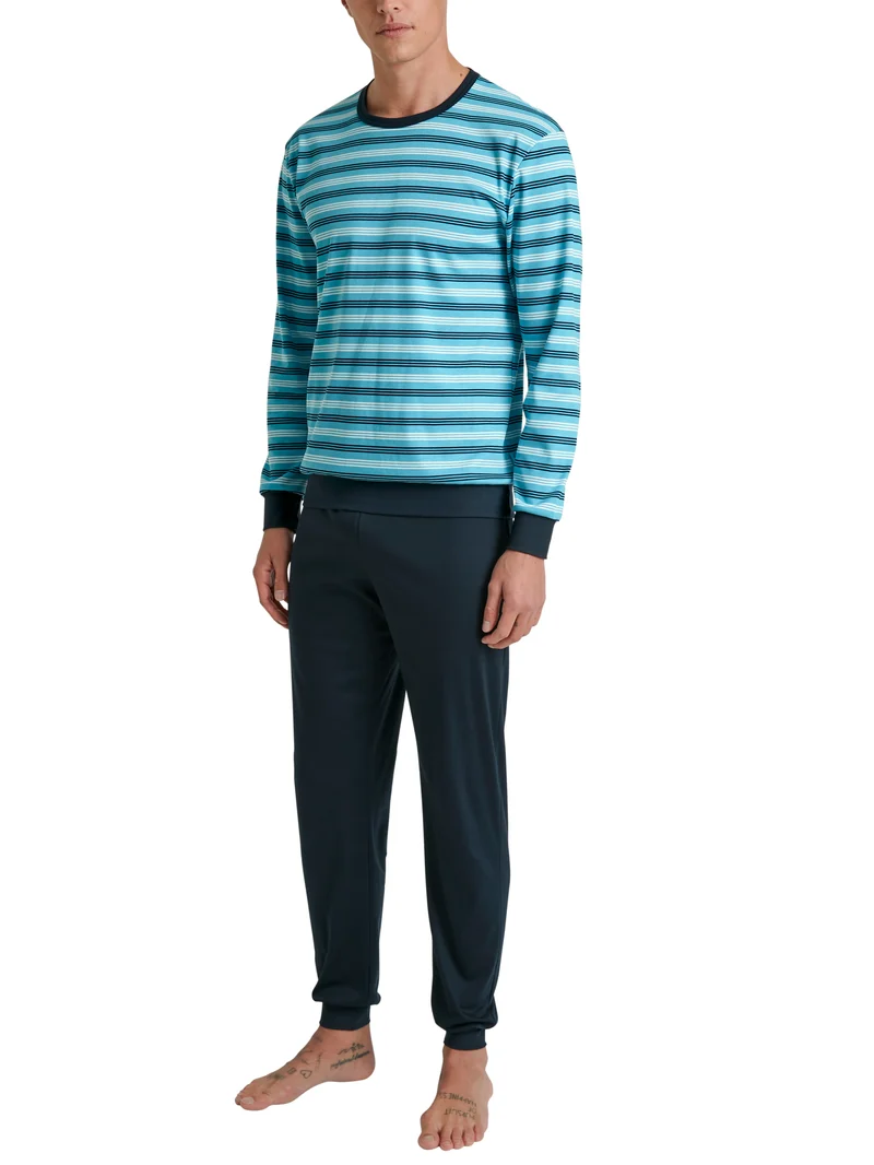 HERREN Pyjama mit Bündchen, bright blue