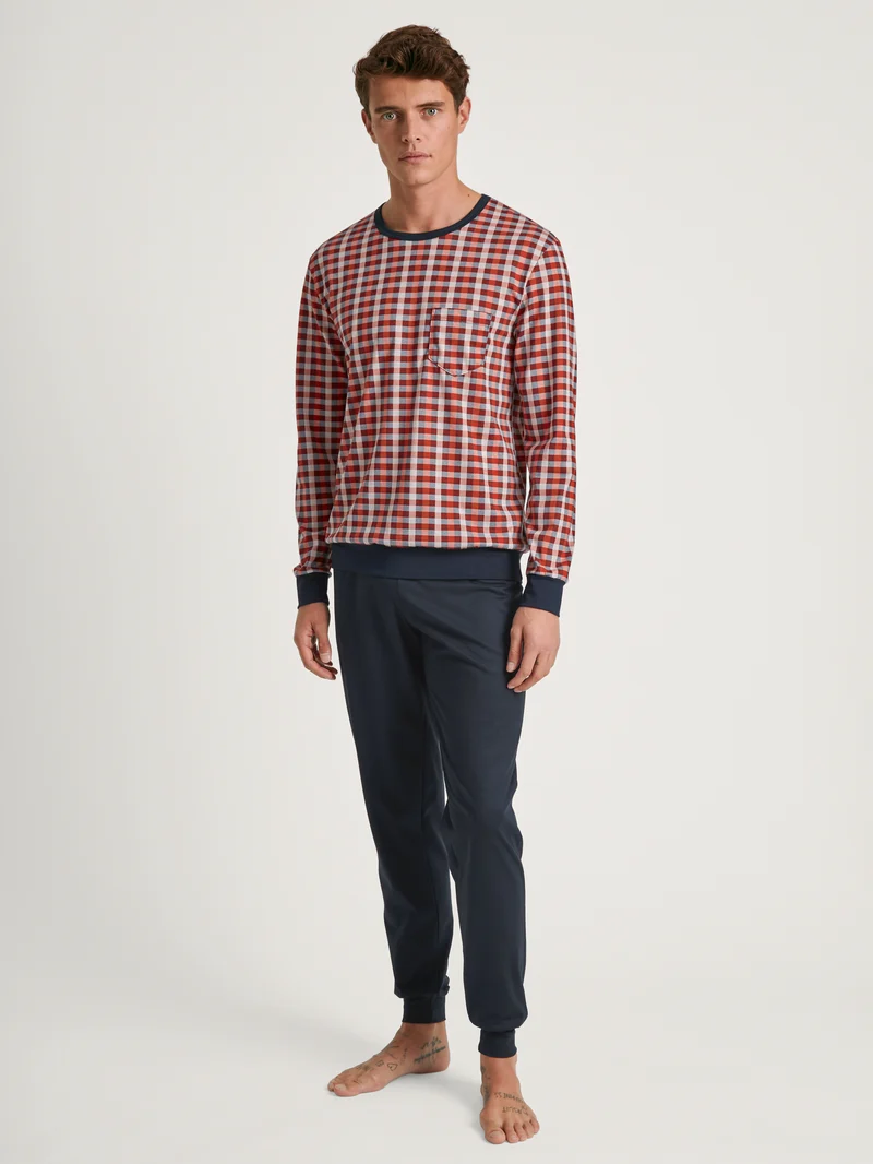 HERREN Pyjama mit Bündchen, ochre red