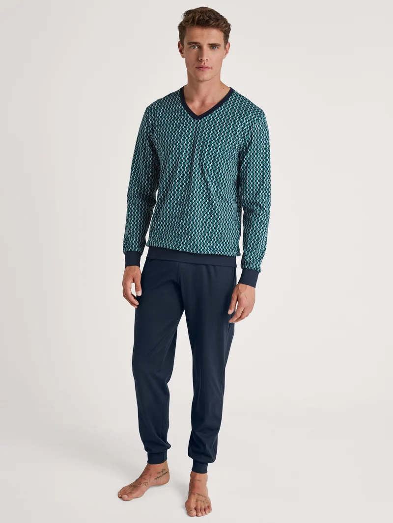 HERREN Pyjama mit Bündchen, pond green