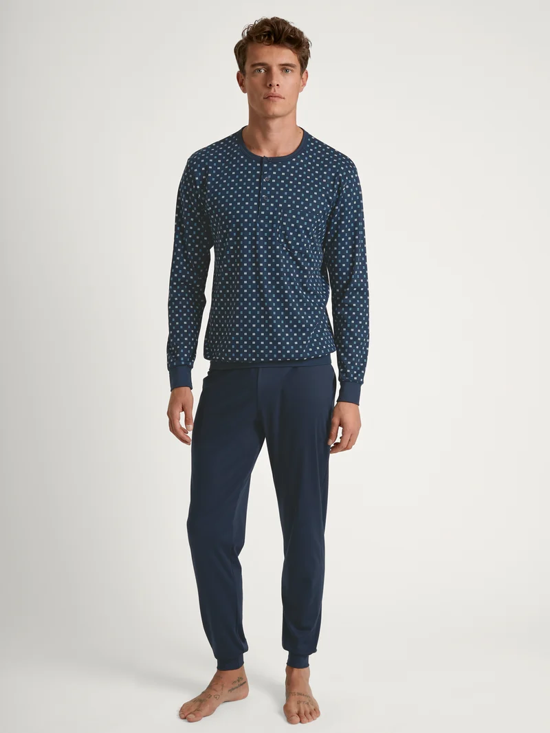 HERREN Pyjama mit Bündchen, storm blue