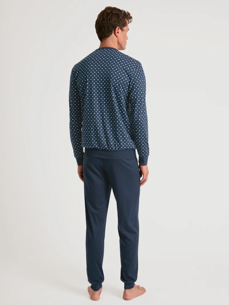 HERREN Pyjama mit Bündchen, storm blue