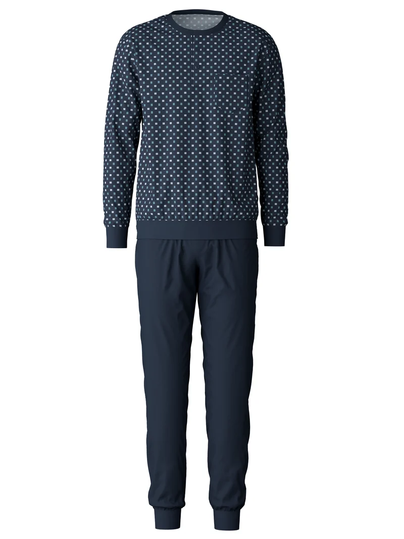 HERREN Pyjama mit Bündchen, storm blue
