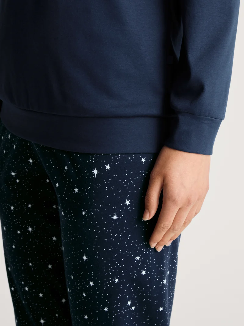 DAMEN Pyjama mit Bündchen, peacoat blue